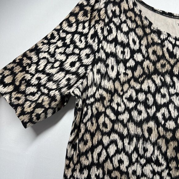 Talbots Dress Size Medium Petite Animal Print Colorful 1/2 Sleeve Stretch Sheath - Picture 4 of 7